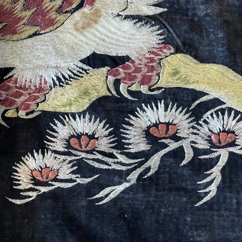 Embroidery Panel Eagle On Antique Black Velvet 15